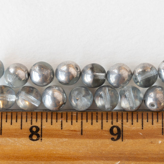 8mm Round Glass Beads - Crystal and Silver - 20 beads