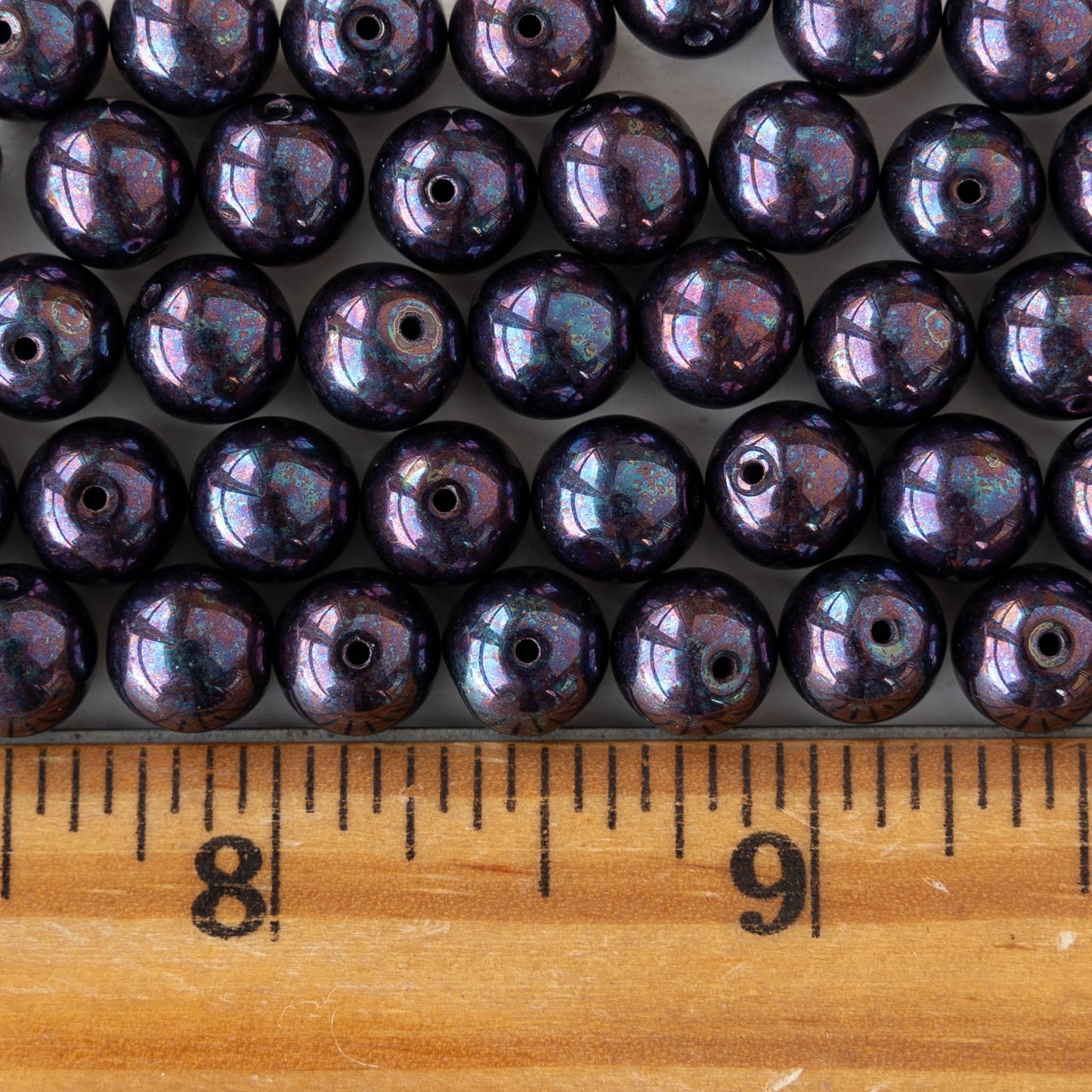 8mm Round Glass Beads - Opaque Dark Purple Oil Slick - 20 beads