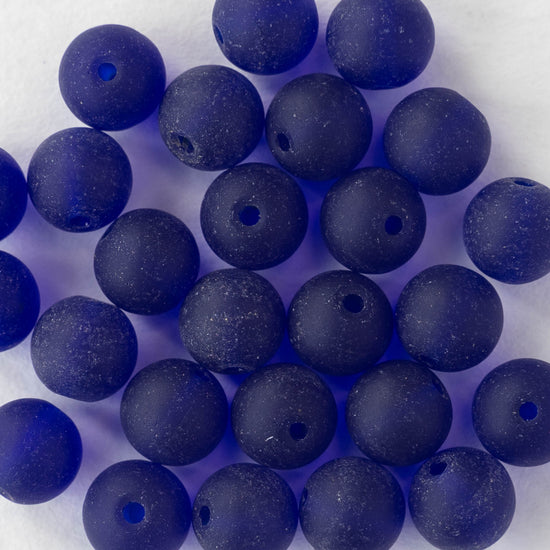 8mm Frosted Glass Rounds - Cobalt - 16 Inches