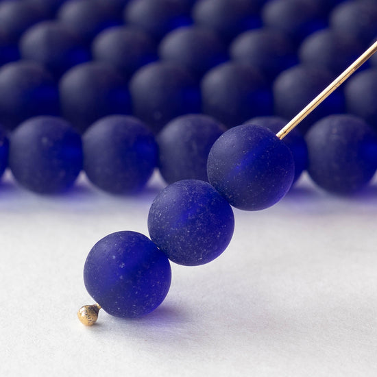 8mm Frosted Glass Rounds - Cobalt - 16 Inches