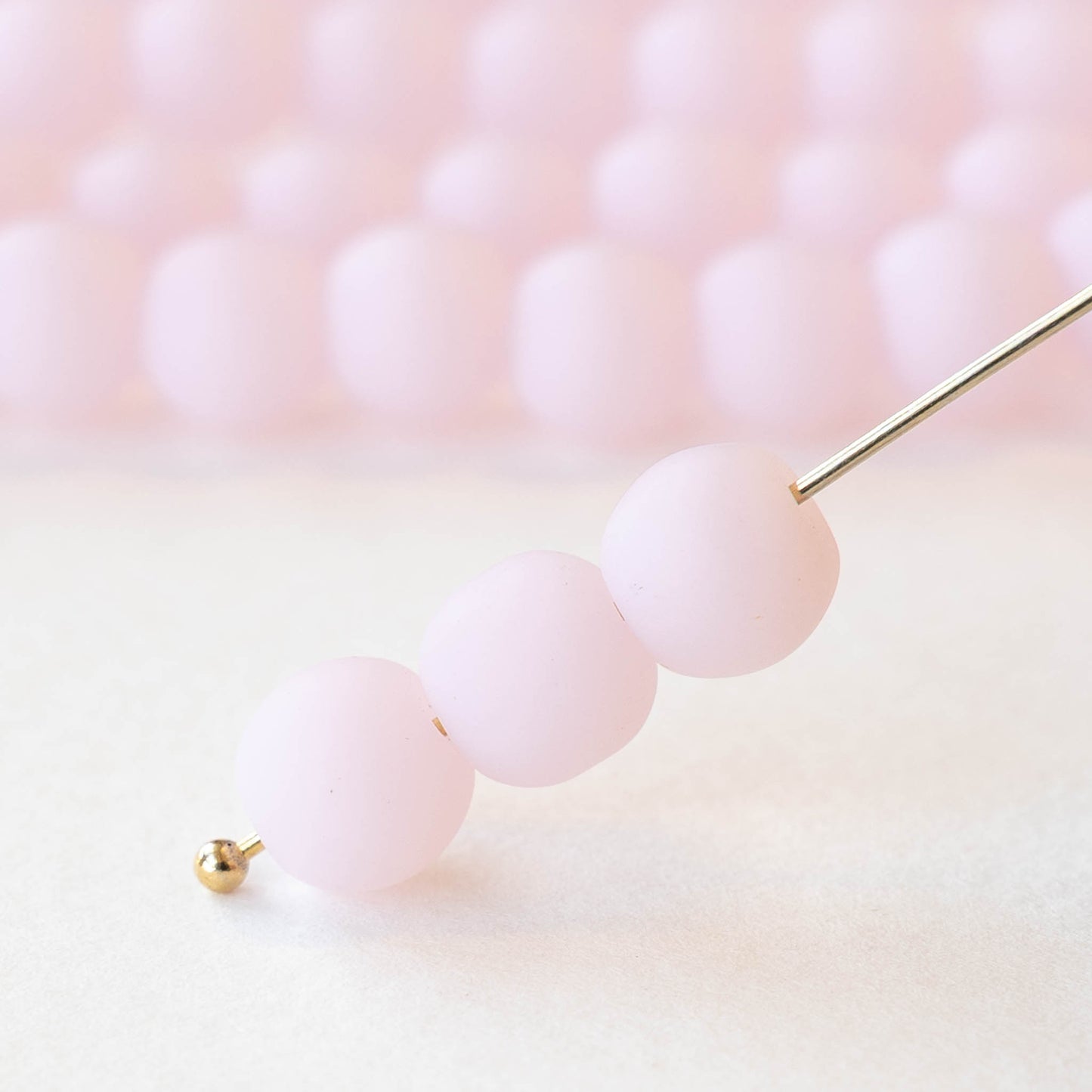8mm Frosted Glass Rounds - Opaque Light Pink - 16 Inches ~52 beads