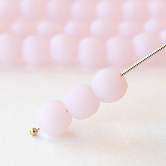 8mm Frosted Glass Rounds - Opaque Light Pink - 16 Inches ~52 beads