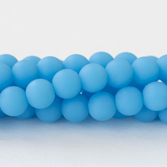 8mm Frosted Glass Rounds - Opaque Blue Opal - 16 Inches