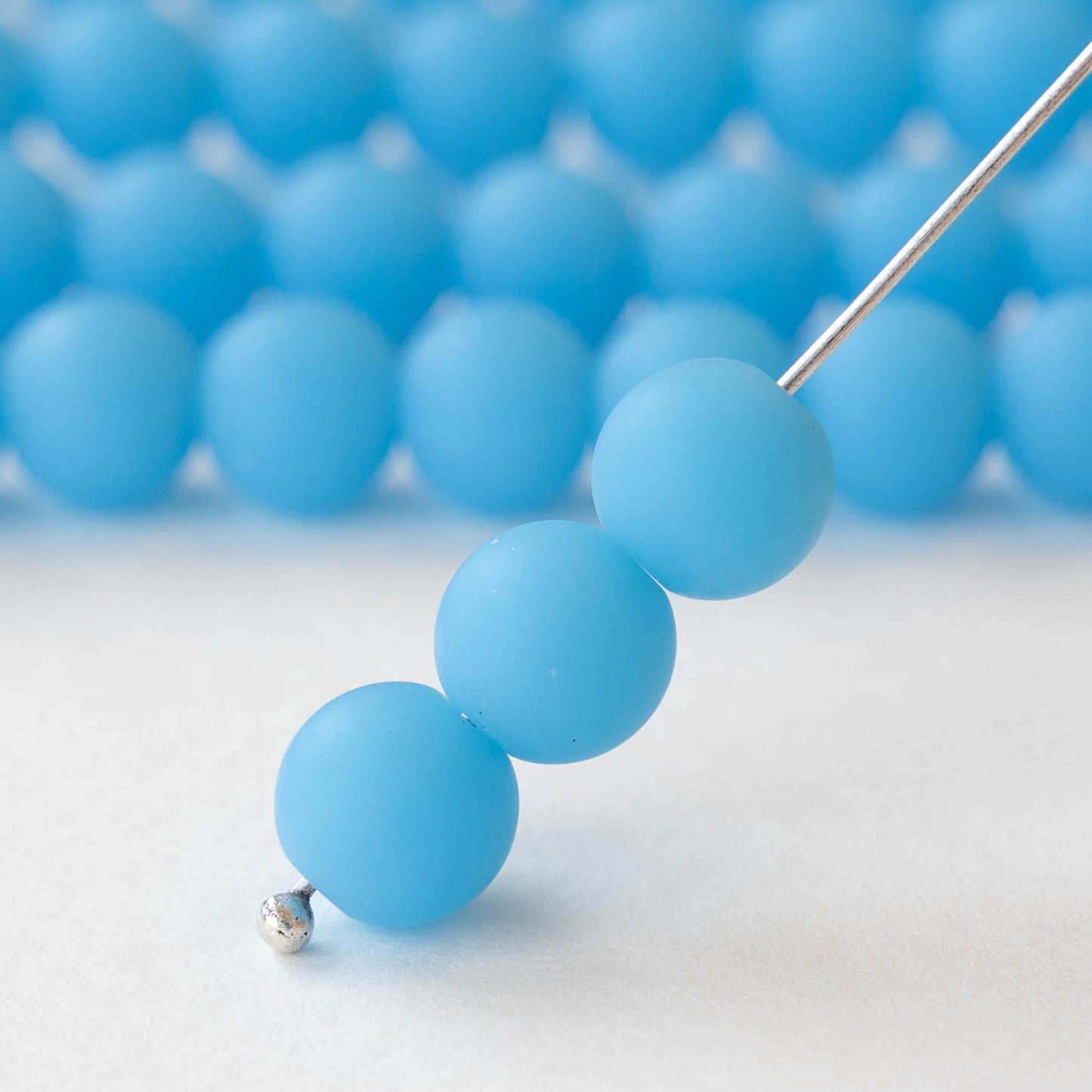 8mm Frosted Glass Rounds - Opaque Blue Opal - 16 Inches