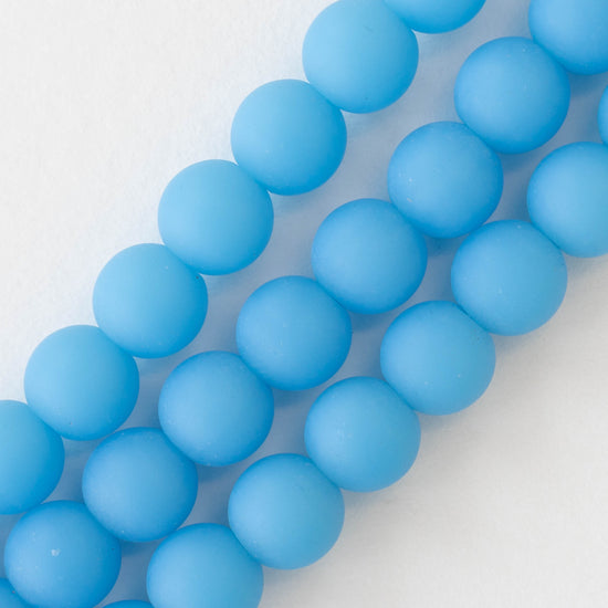 8mm Frosted Glass Rounds - Opaque Blue Opal - 16 Inches