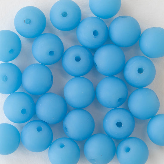 8mm Frosted Glass Rounds - Opaque Blue Opal - 16 Inches
