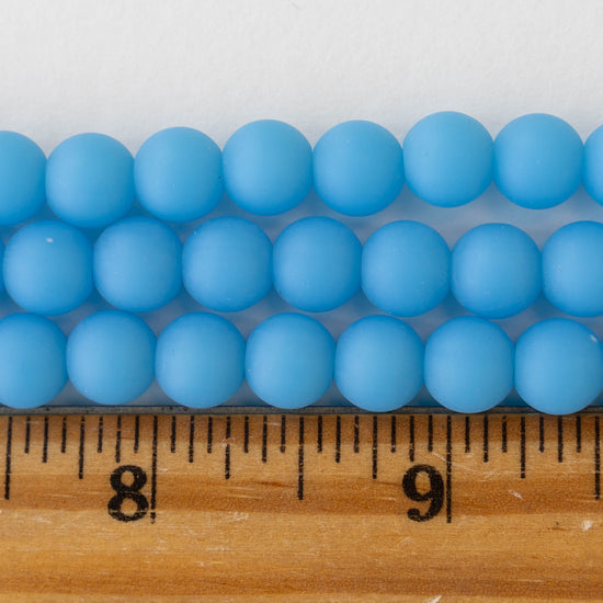 8mm Frosted Glass Rounds - Opaque Blue Opal - 16 Inches
