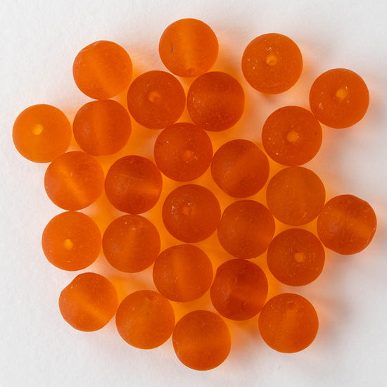 8mm Frosted Glass Rounds - Orange - 16 Inches