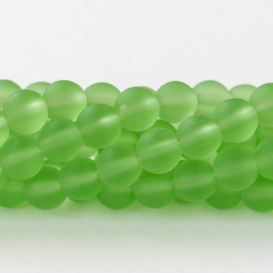 8mm Frosted Glass Rounds - Peridot Green - 16 Inches