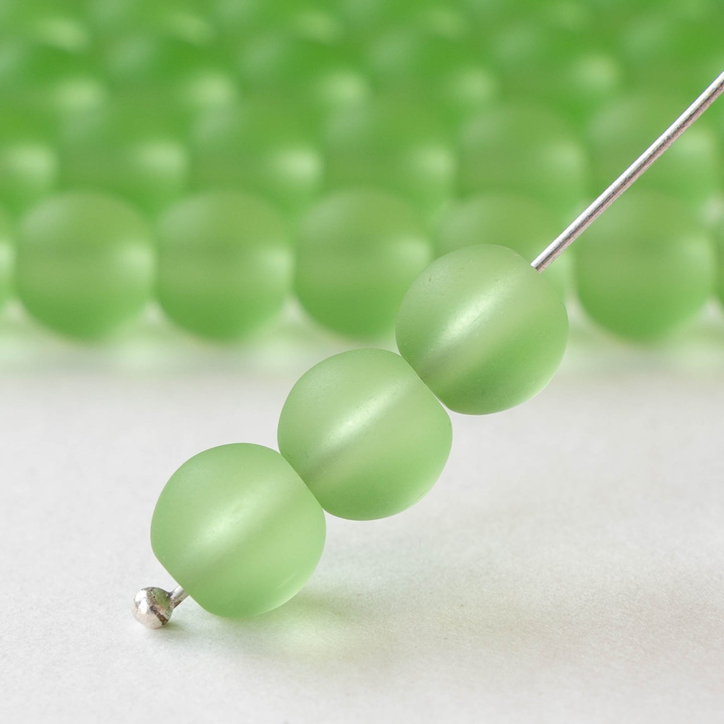 8mm Frosted Glass Rounds - Peridot Green - 16 Inches