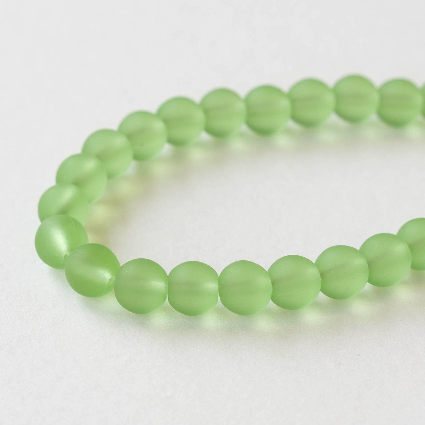 8mm Frosted Glass Rounds - Peridot Green - 16 Inches