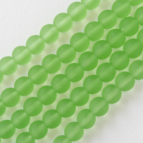 8mm Frosted Glass Rounds - Peridot Green - 16 Inches