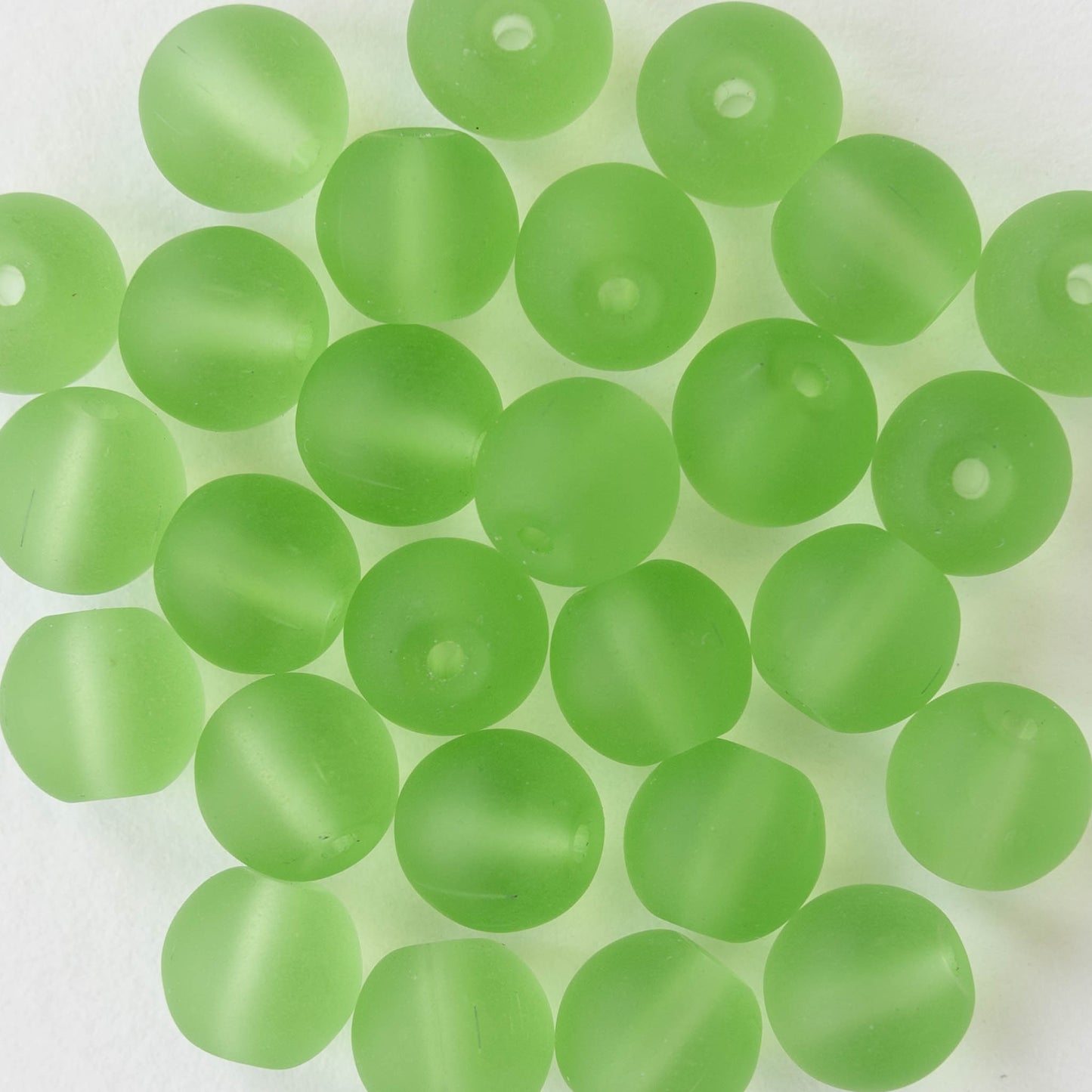 8mm Frosted Glass Rounds - Peridot Green - 16 Inches