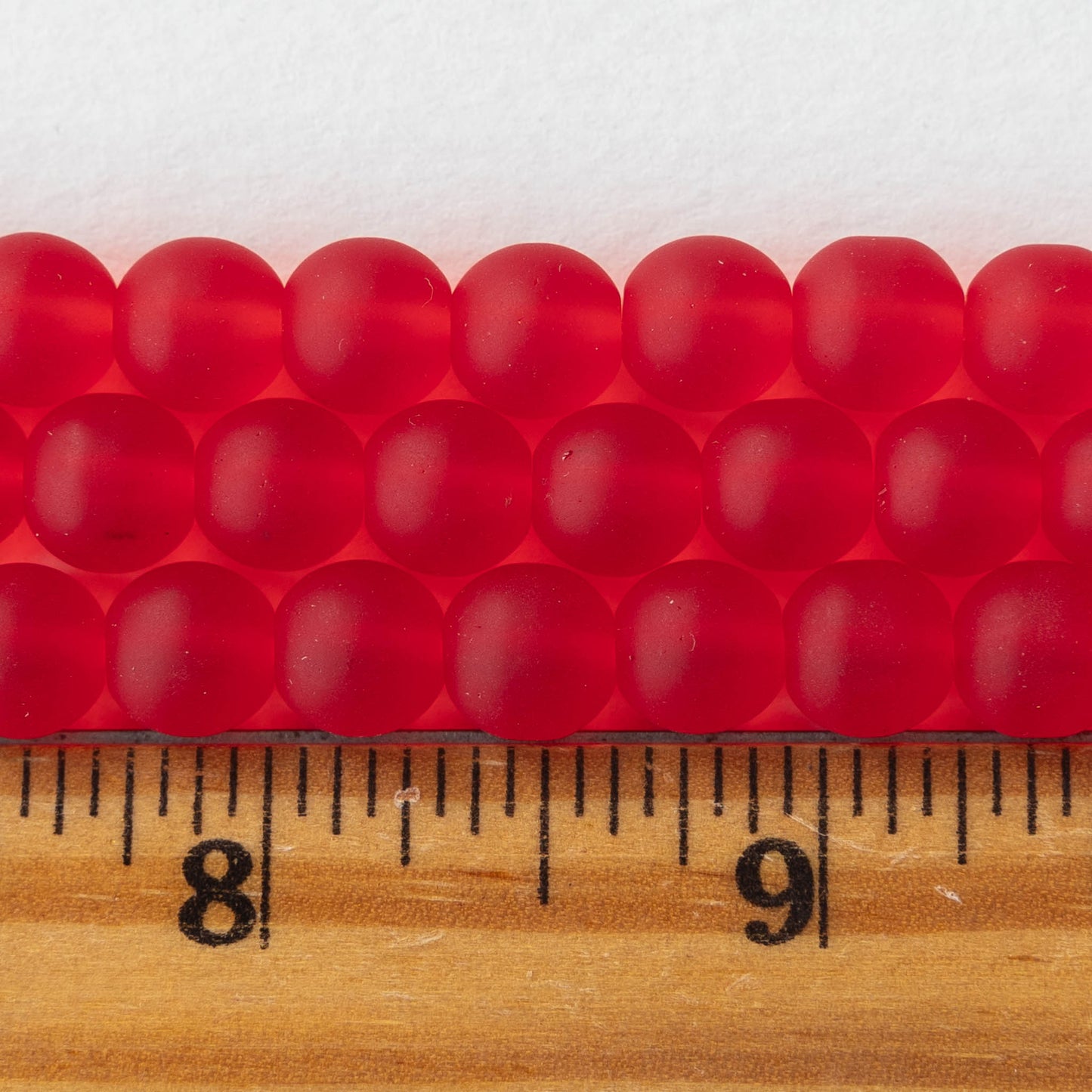 8mm Frosted Glass Rounds - Cherry Red - 16 Inches