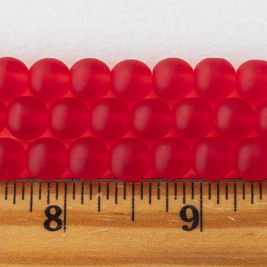 8mm Frosted Glass Rounds - Cherry Red - 16 Inches