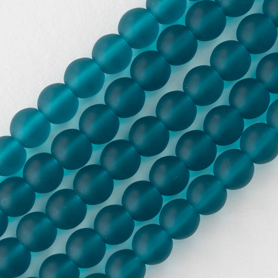 8mm Frosted Glass Rounds - Teal - 16 Inches