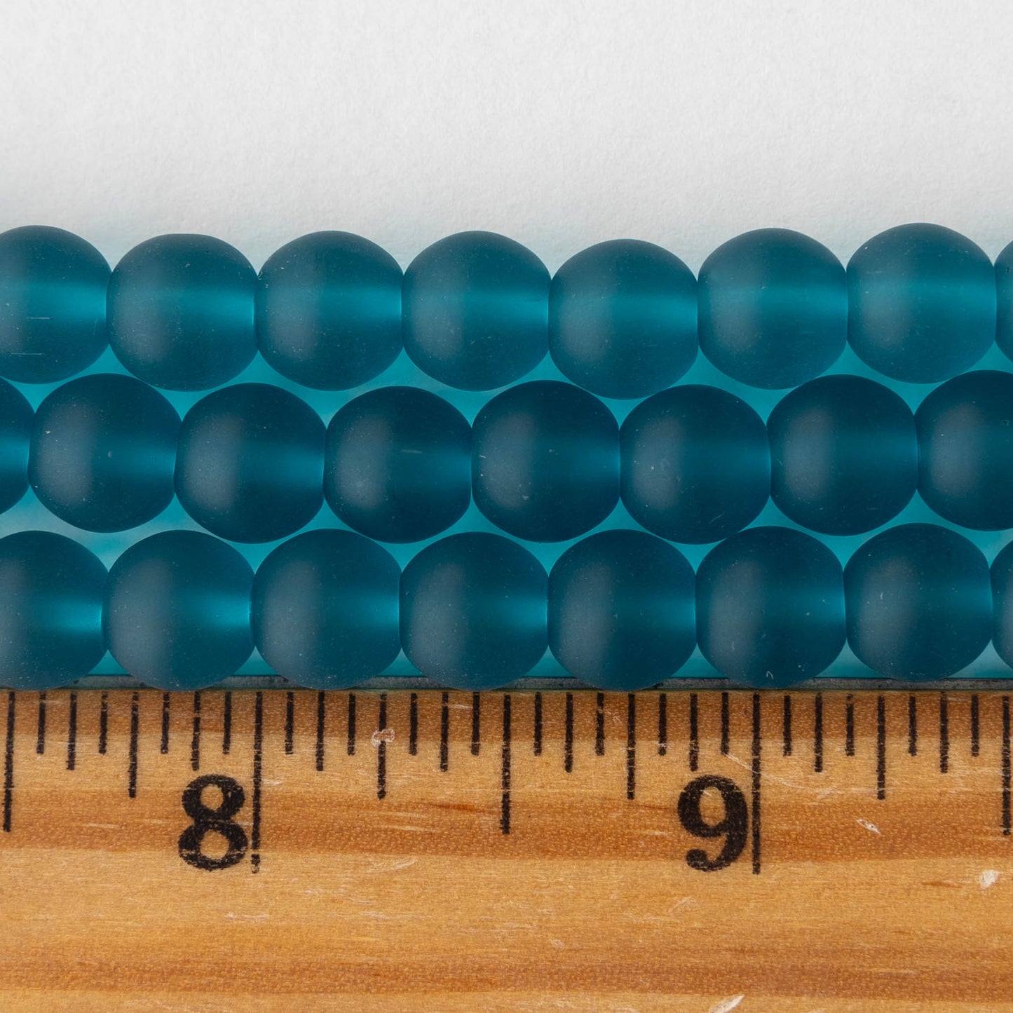 8mm Frosted Glass Rounds - Teal - 16 Inches