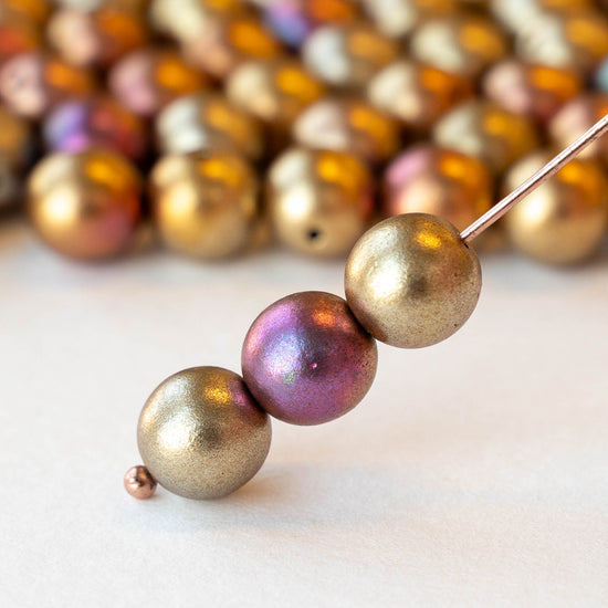 8mm Round Glass Beads - Gold Iris - 20 beads