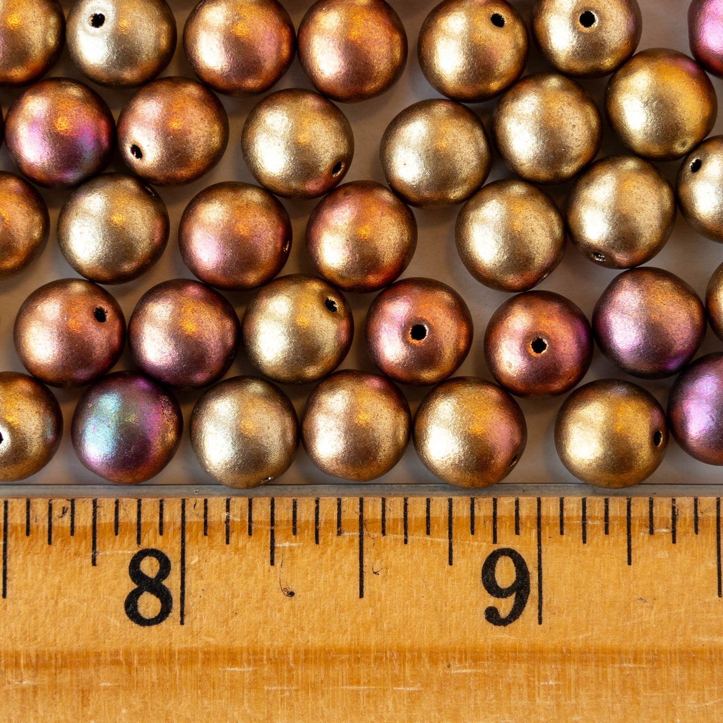 8mm Round Glass Beads - Gold Iris - 20 beads