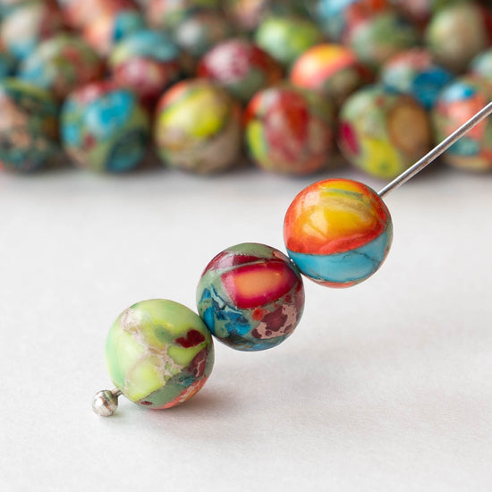 8mm Impression Jasper Round Beads - Rainbow - 15 inch strand ~45 beads