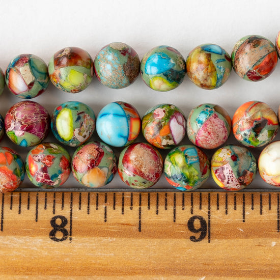 8mm Impression Jasper Round Beads - Rainbow - 15 inch strand ~45 beads
