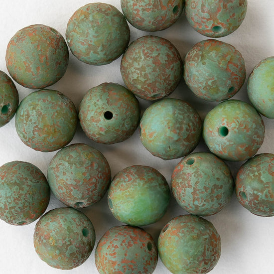 8mm Round Glass Beads - Etched Green Turquoise - 20 beads