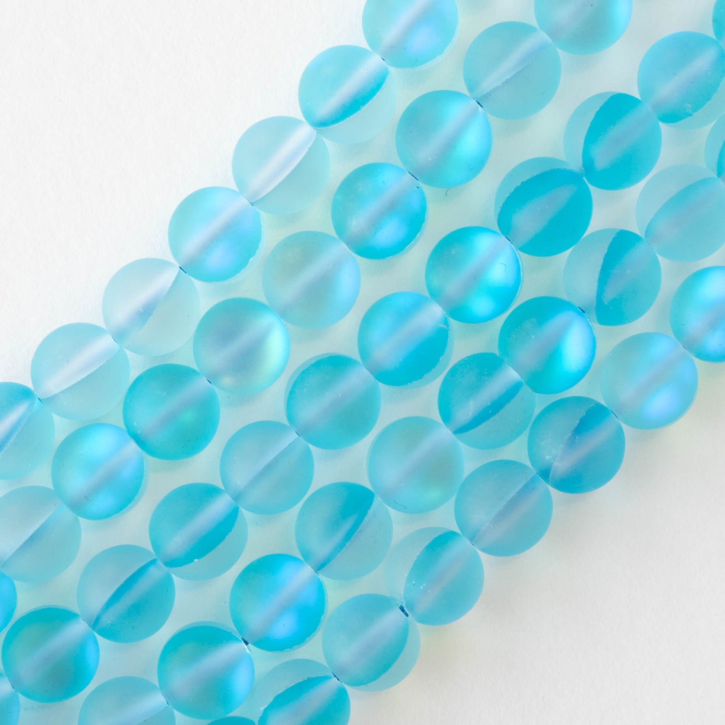 8mm Round Glass Beads - Mystic Aura Aqua Matte- 20 beads