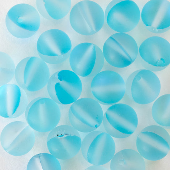 8mm Round Glass Beads - Mystic Aura Aqua Matte- 20 beads