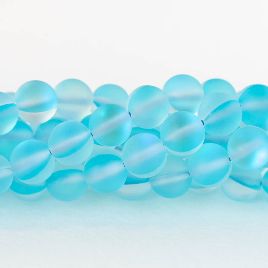 8mm Round Glass Beads - Mystic Aura Aqua Matte- 20 beads