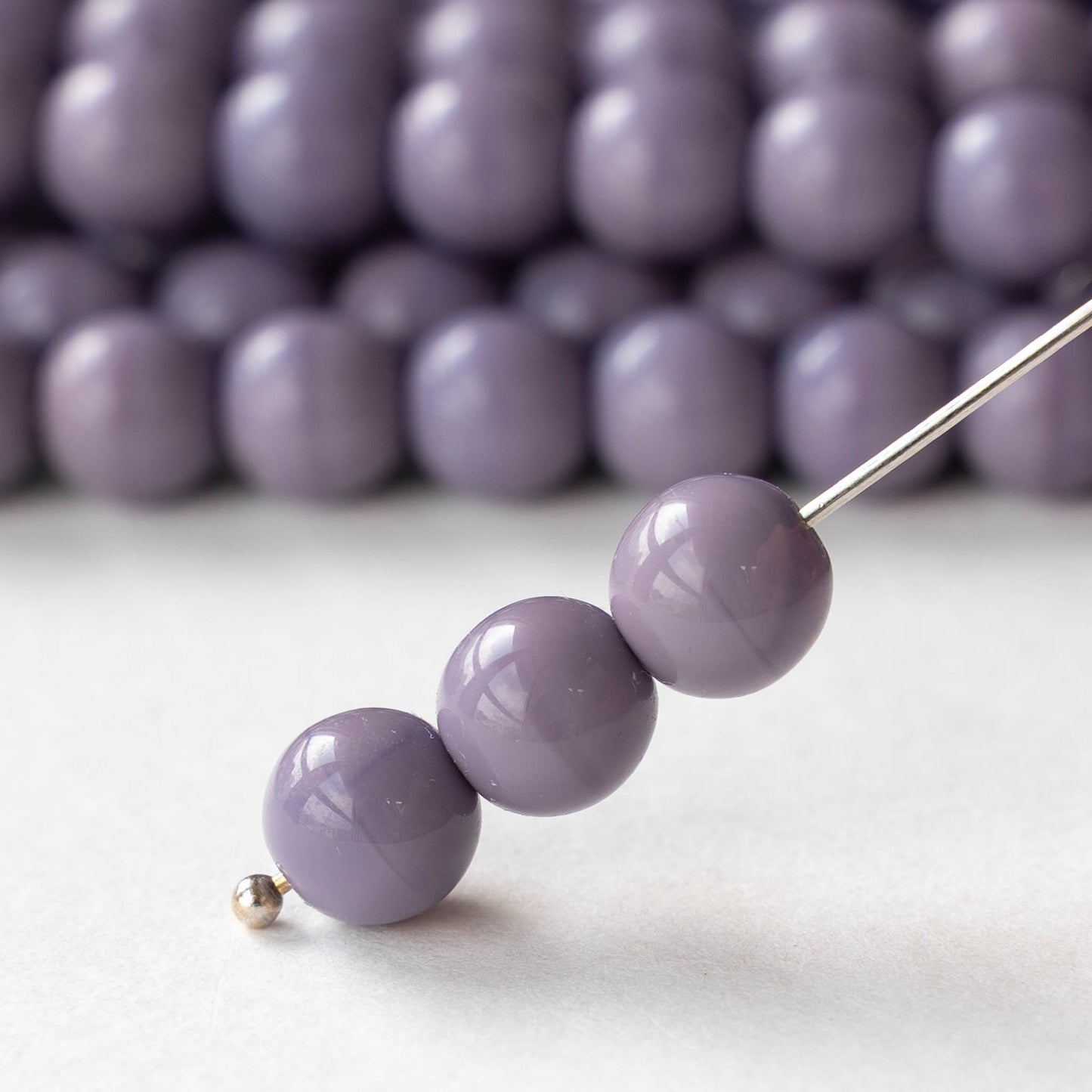 8mm Round Glass Beads - Opaque Lavender - 20 Beads