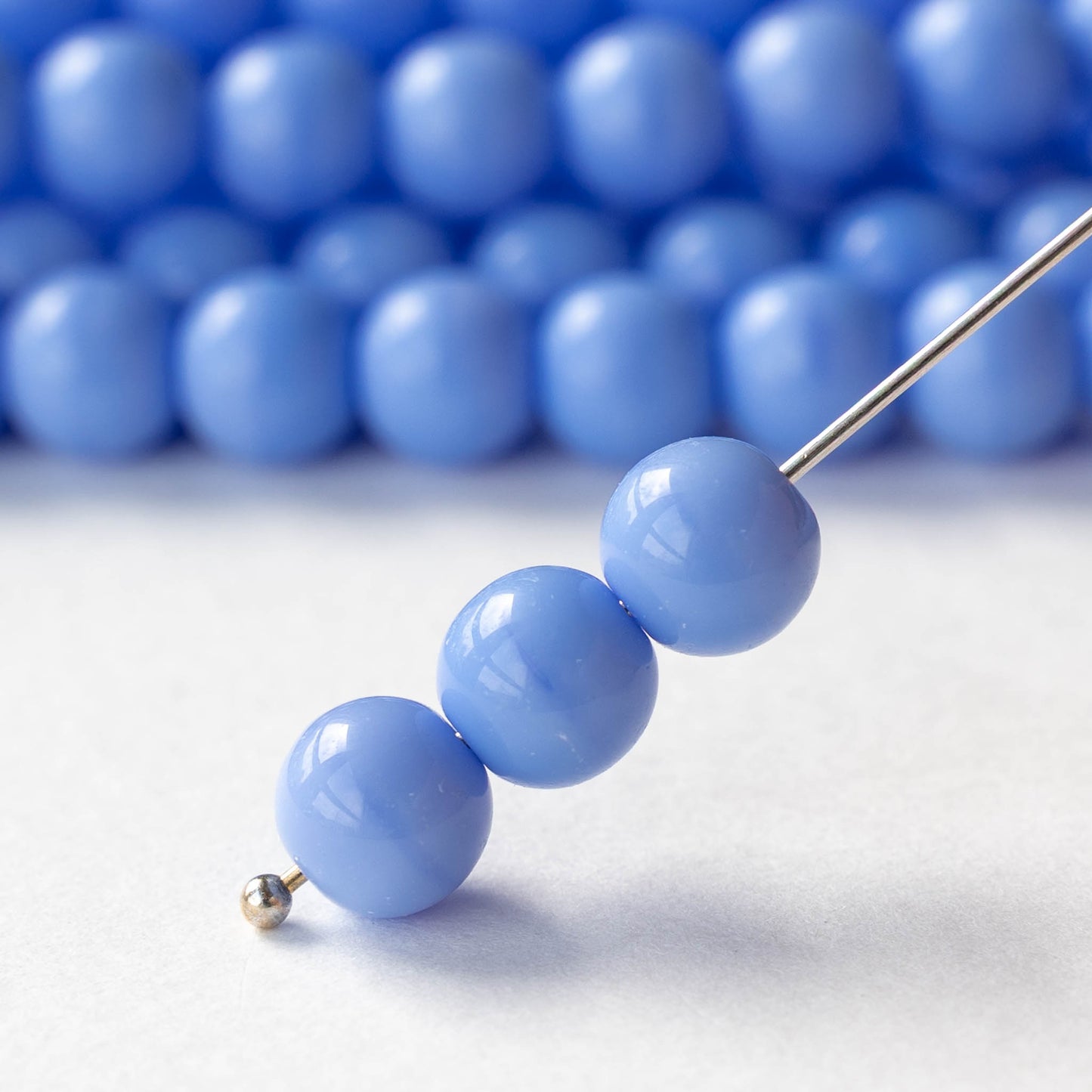 8mm Round Glass Beads - Opaque Periwinkle Blue - 20 Beads