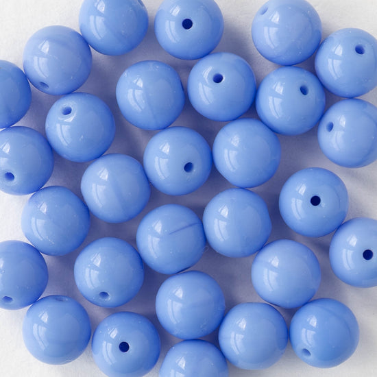 8mm Round Glass Beads - Opaque Periwinkle Blue - 20 Beads