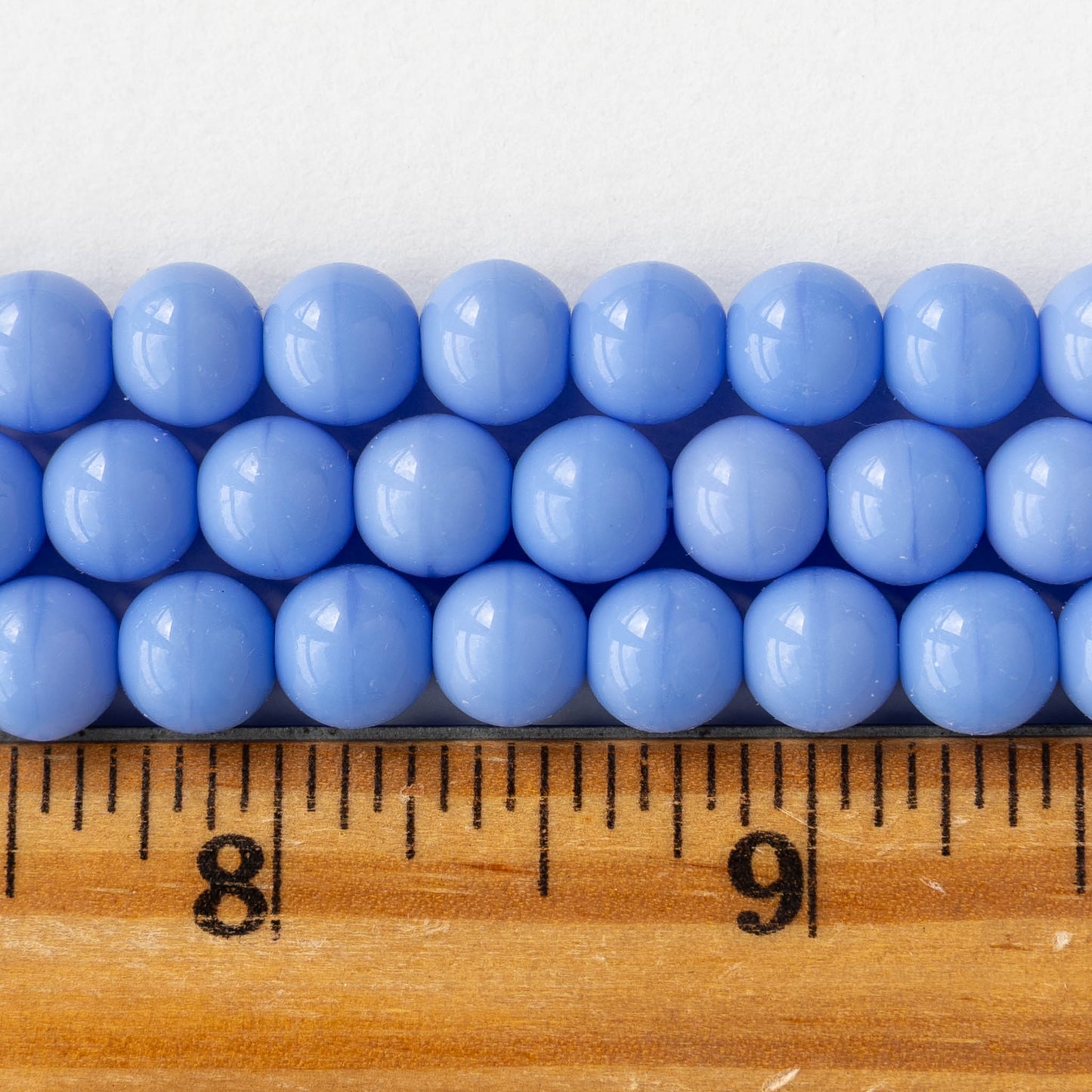 8mm Round Glass Beads - Opaque Periwinkle Blue - 20 Beads
