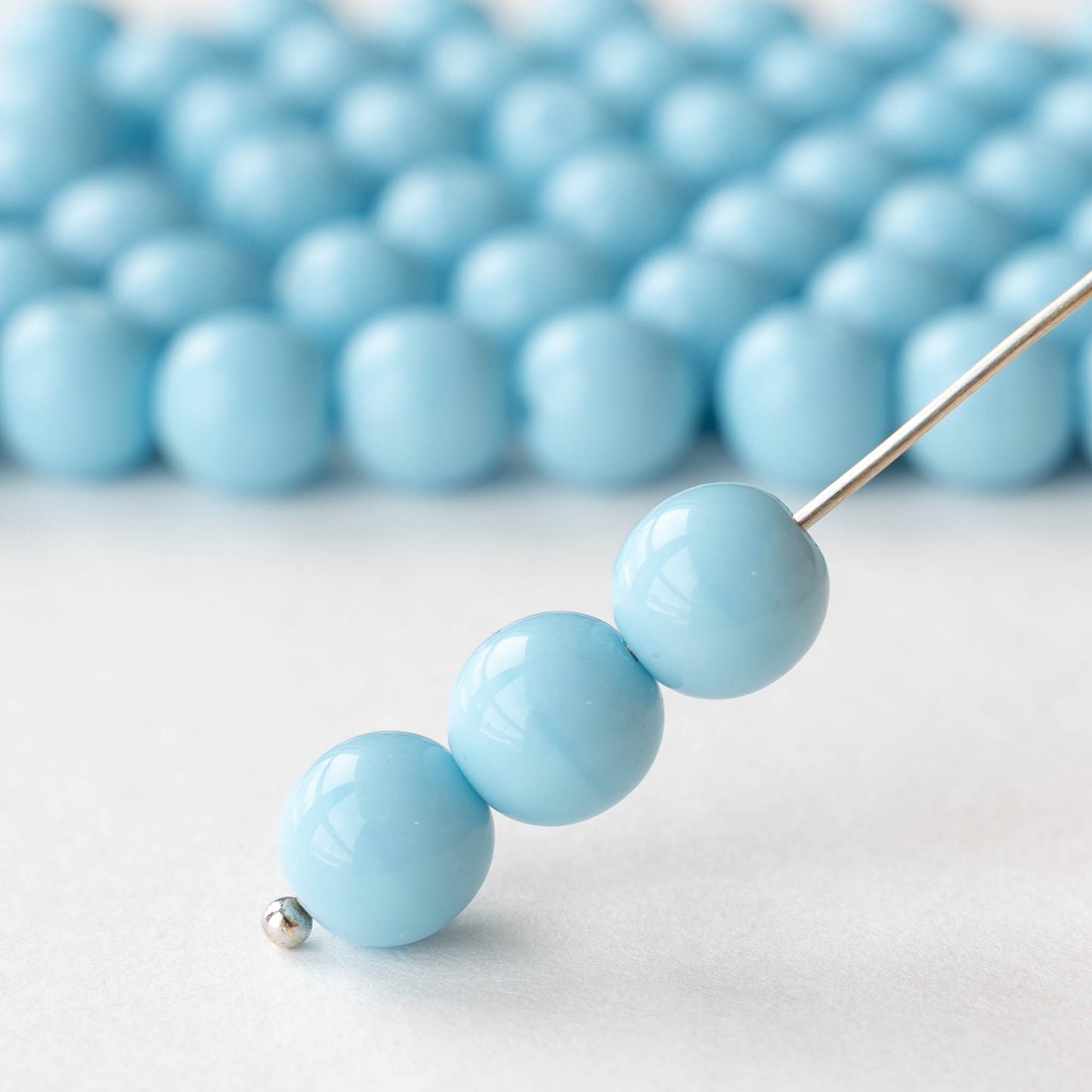8mm Round Glass Beads - Opaque Light Blue - 30 Beads
