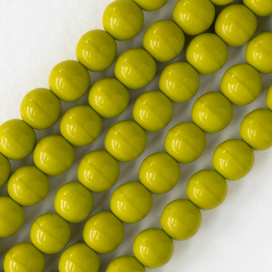 8mm Round Glass Beads - Opaque Green - 20 Beads