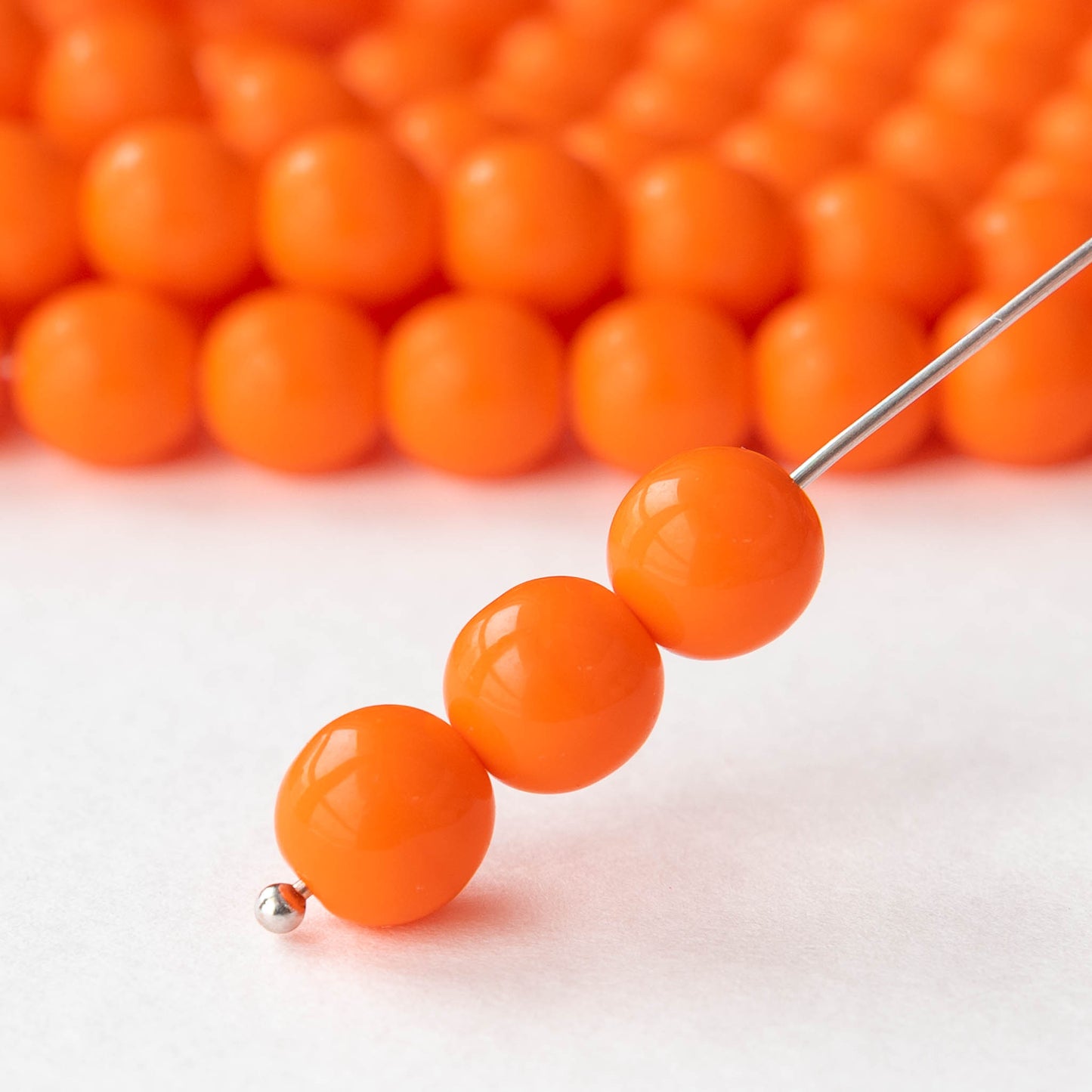 8mm Round Glass Beads - Opaque Orange - 20 Beads