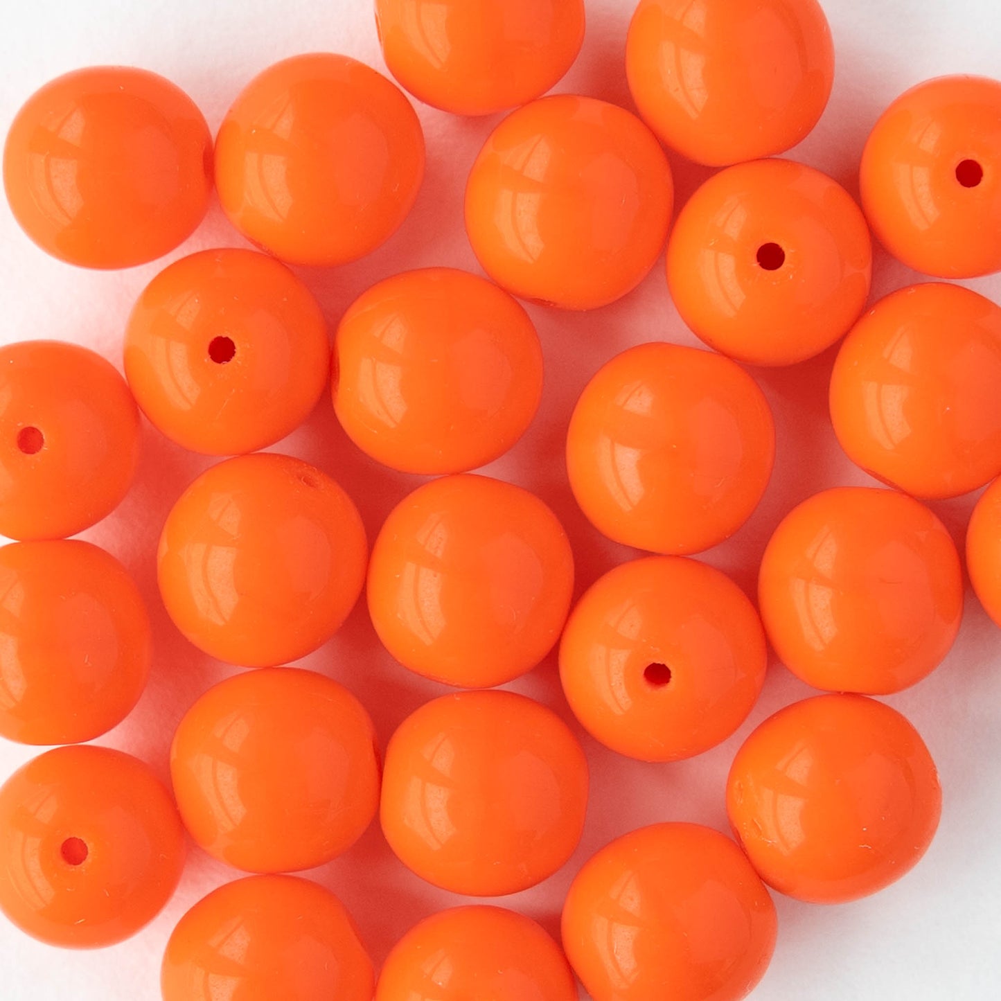 8mm Round Glass Beads - Opaque Orange - 20 Beads