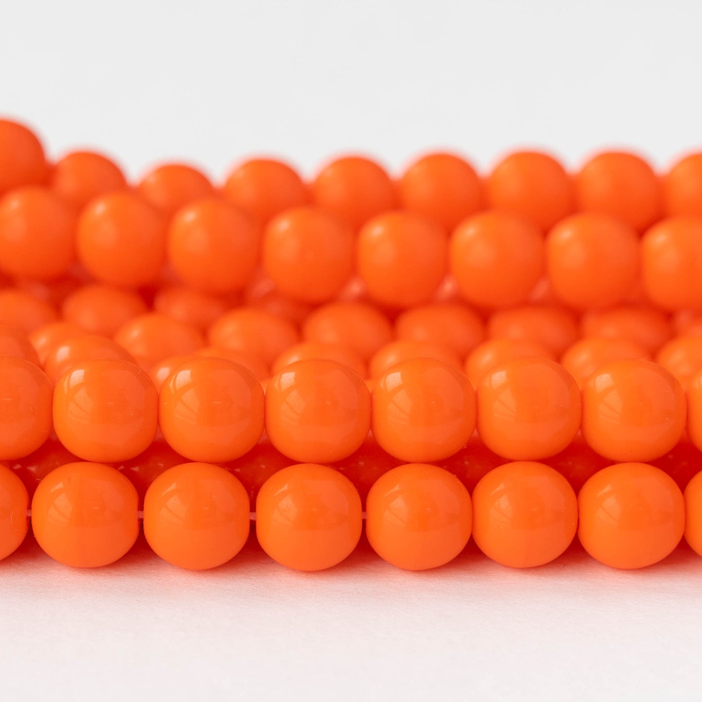 8mm Round Glass Beads - Opaque Orange - 20 Beads