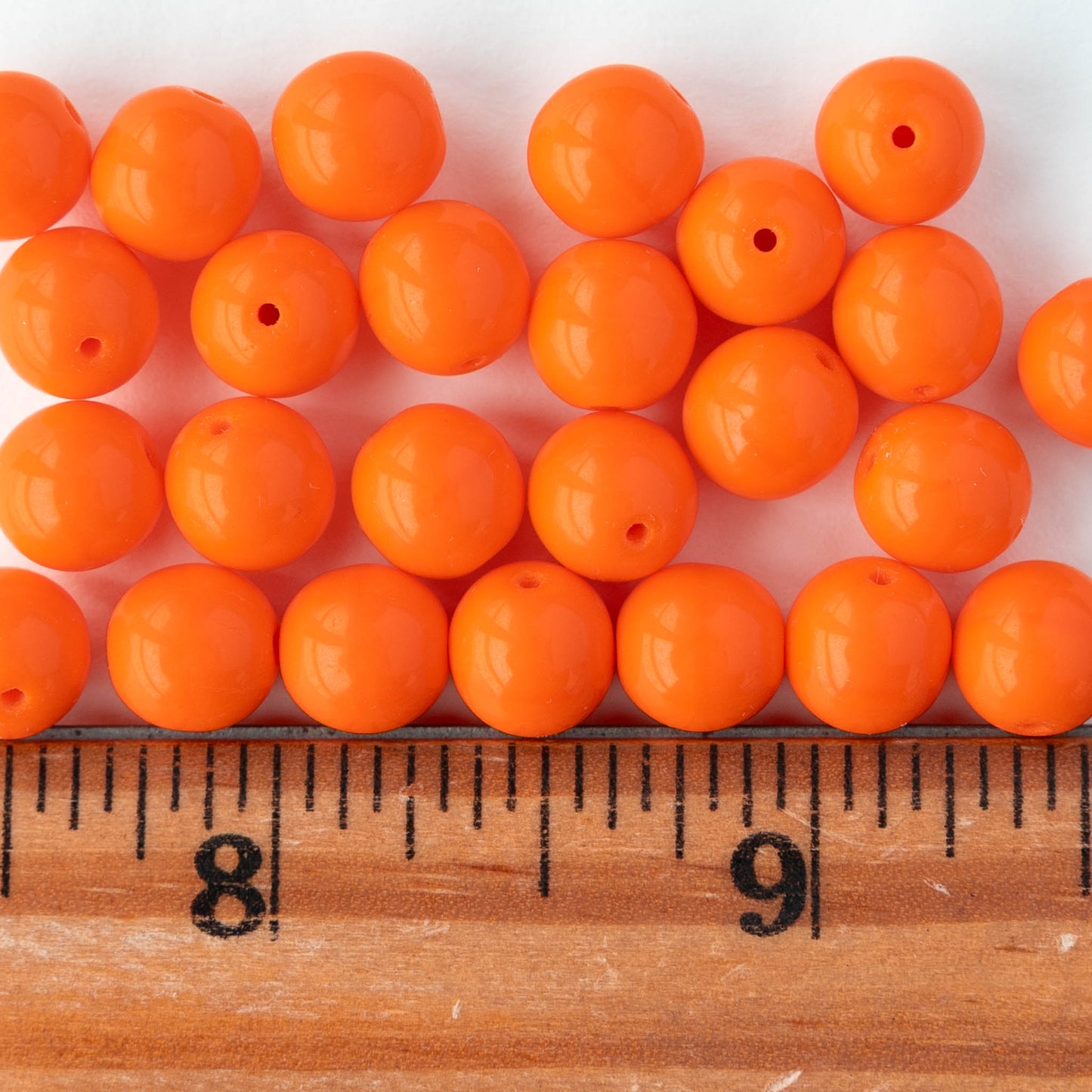 8mm Round Glass Beads - Opaque Orange - 20 Beads