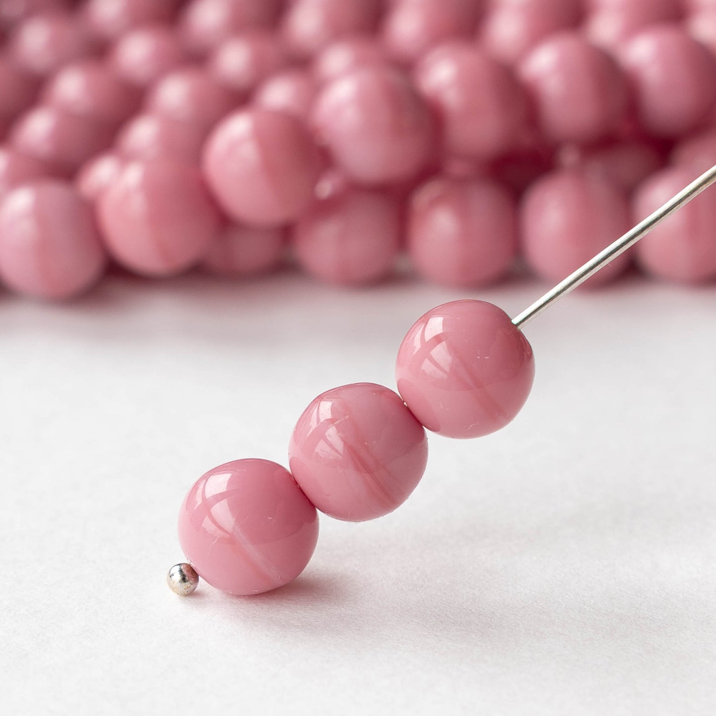 8mm Round Glass Beads - Opaque Pink Rose - 20 Beads