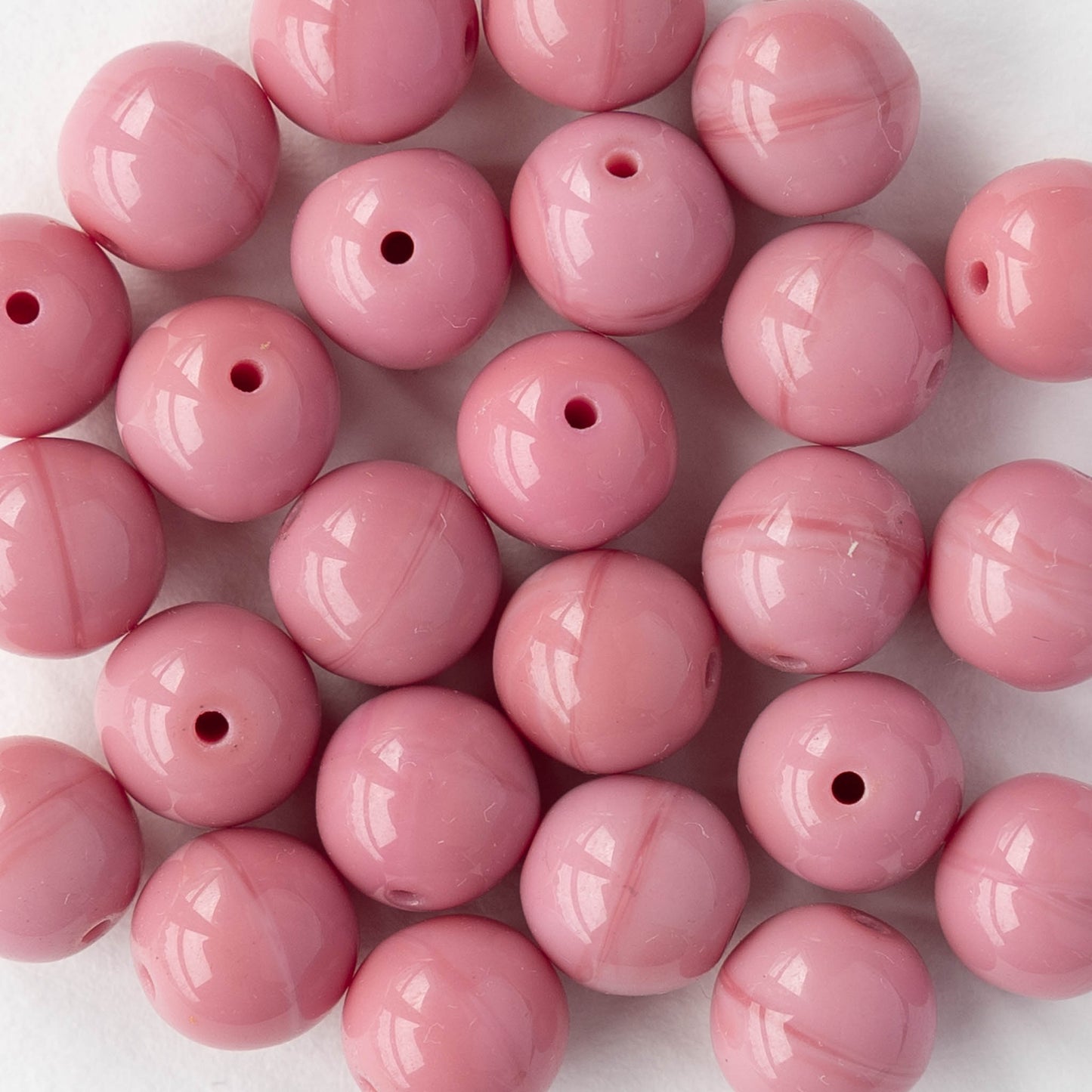 8mm Round Glass Beads - Opaque Pink Rose - 20 Beads