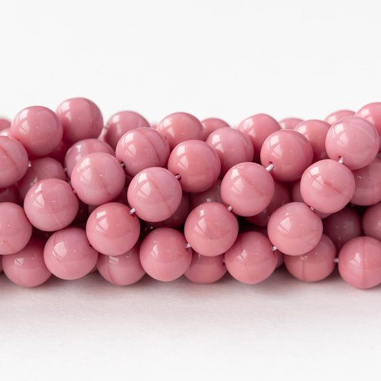 8mm Round Glass Beads - Opaque Pink Rose - 20 Beads
