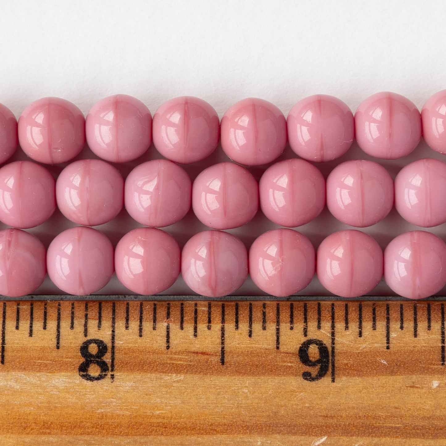 8mm Round Glass Beads - Opaque Pink Rose - 20 Beads