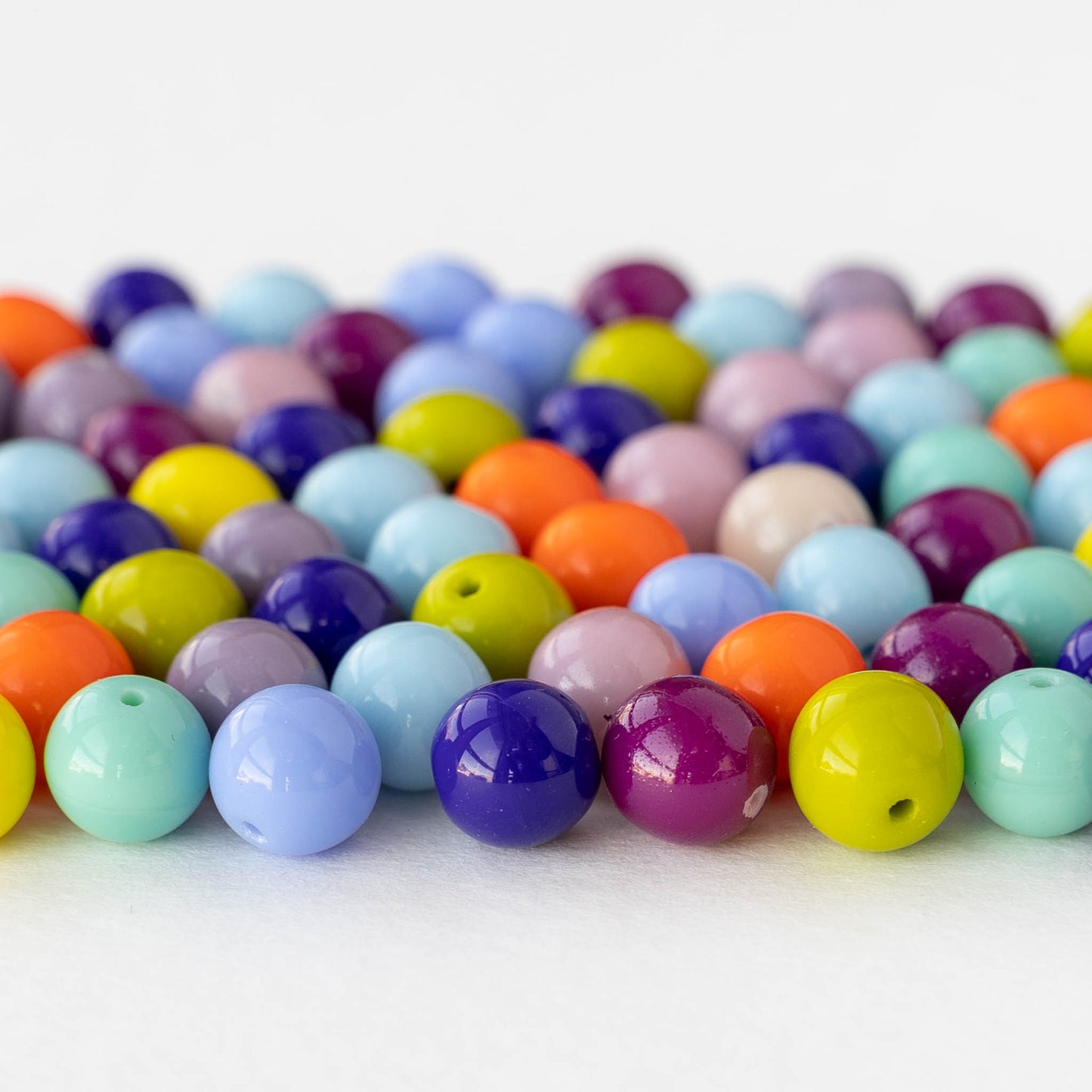 8mm Round Glass Beads - Opaque Color Mix - 100 beads