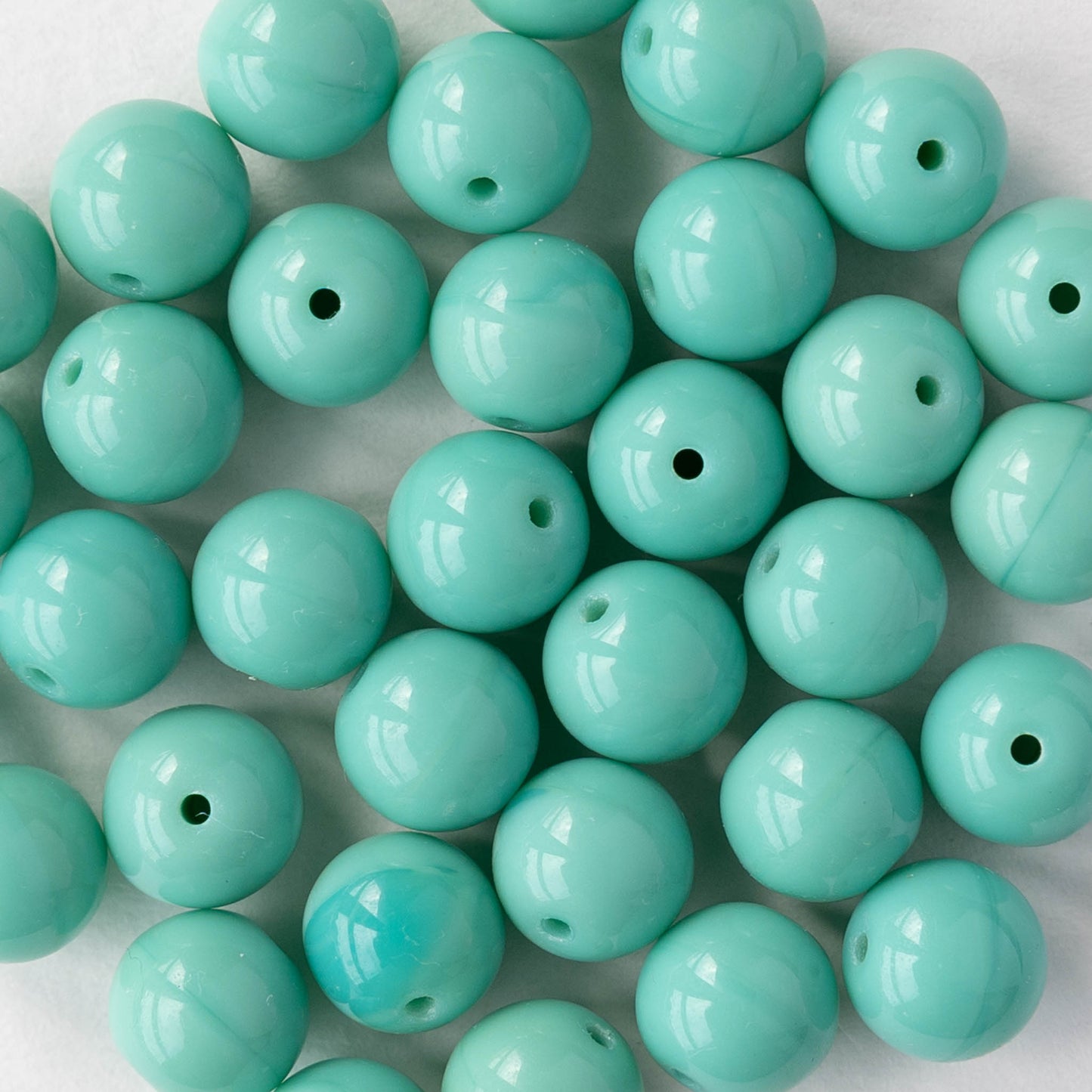 8mm Round Glass Beads - Opaque Turquoise - 20 Beads