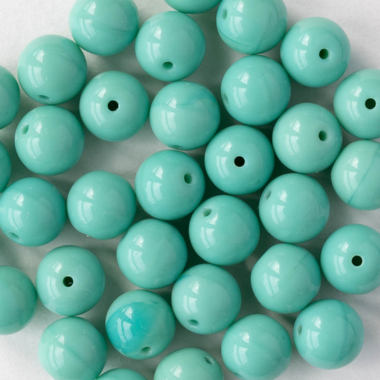 8mm Round Glass Beads - Opaque Turquoise - 20 Beads