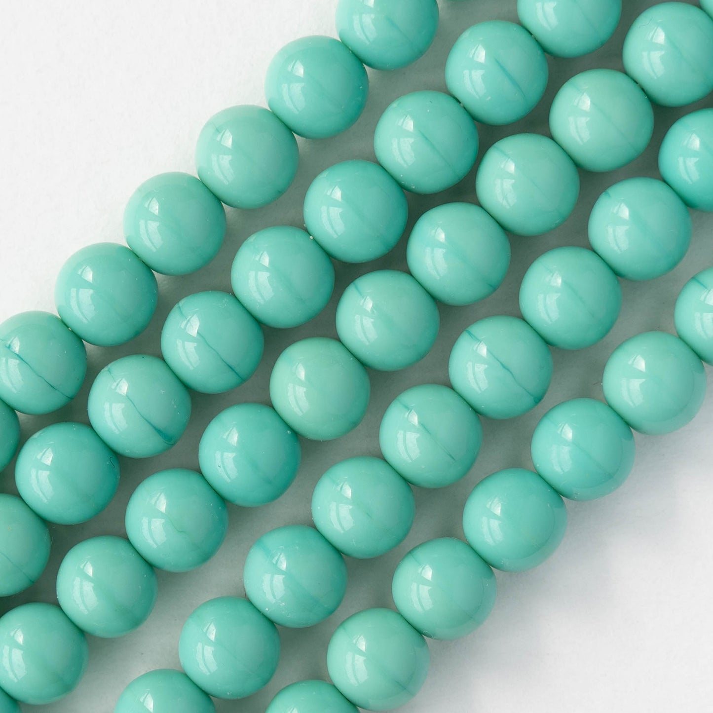 8mm Round Glass Beads - Opaque Turquoise - 20 Beads