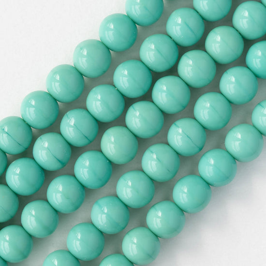 8mm Round Glass Beads - Opaque Turquoise - 20 Beads