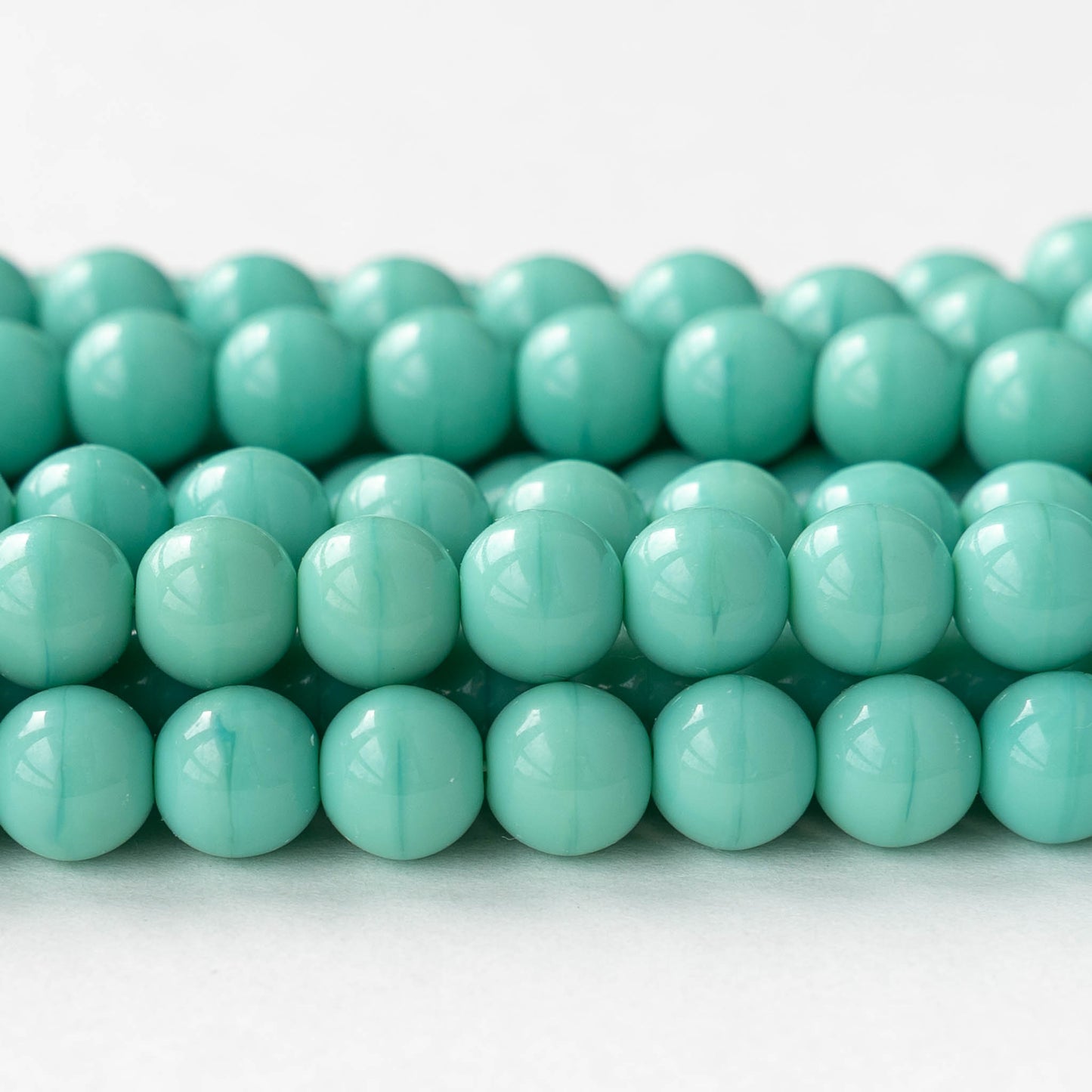 8mm Round Glass Beads - Opaque Turquoise - 20 Beads