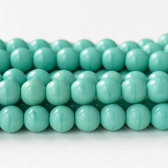 8mm Round Glass Beads - Opaque Turquoise - 20 Beads